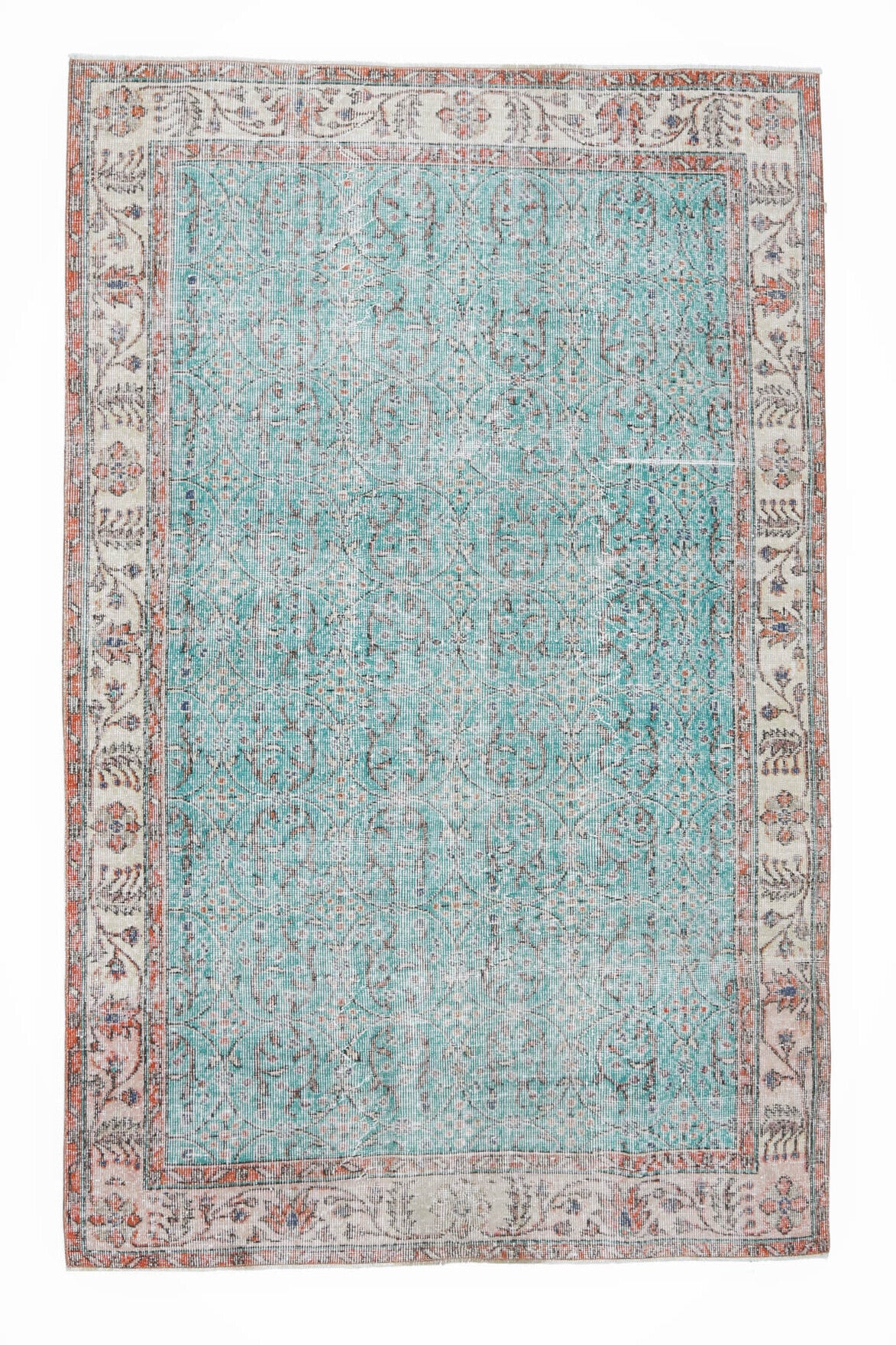 Vintage Hereke Turquoise Area Rug