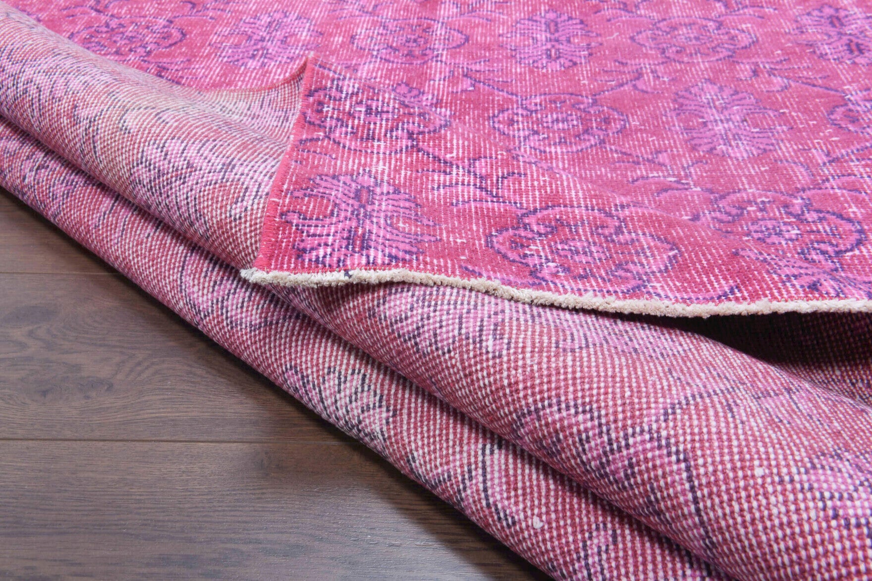 Authentic Anatolian overdyed vintage area rug (1970s) with abstract design – one-of-a-kind at Fame Rugs