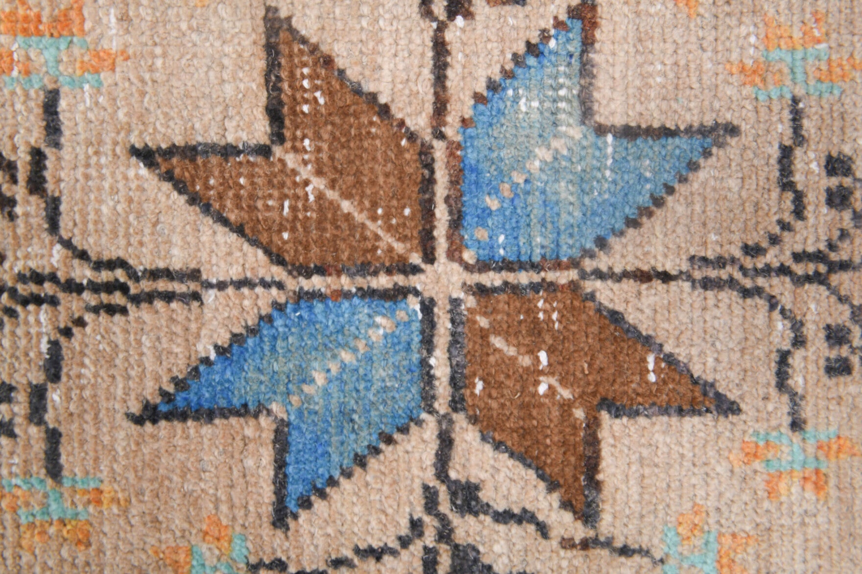 Sanaz rug: 1970s handmade Anatolian rug with ikat motifs and cotton backing