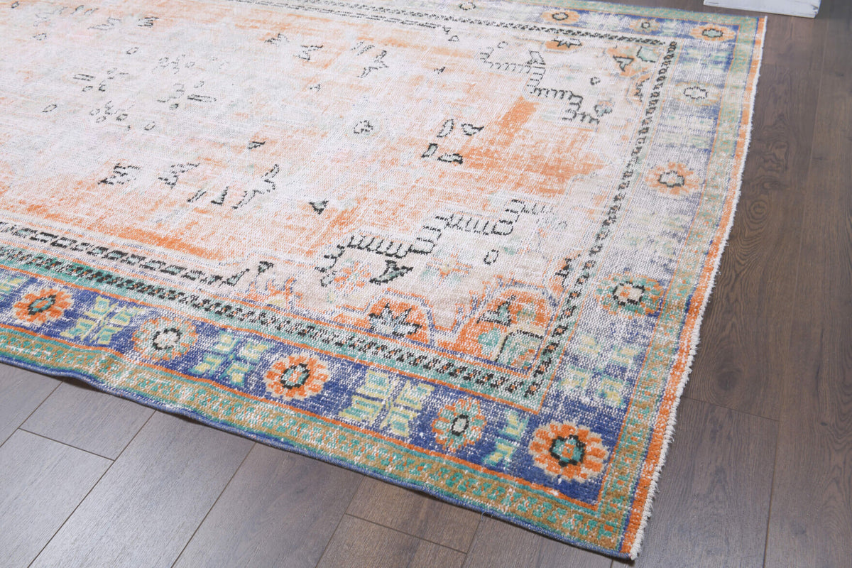 Antique Anatolian Distressed Neutral & Orange Area Rug