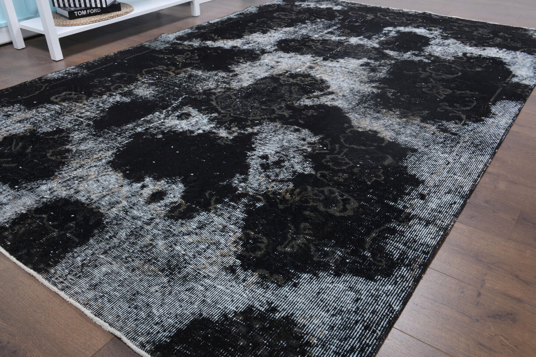 One-of-a-kind 1970s Anatolian distressed vintage area rug in wool, 5'7" x 8'7"