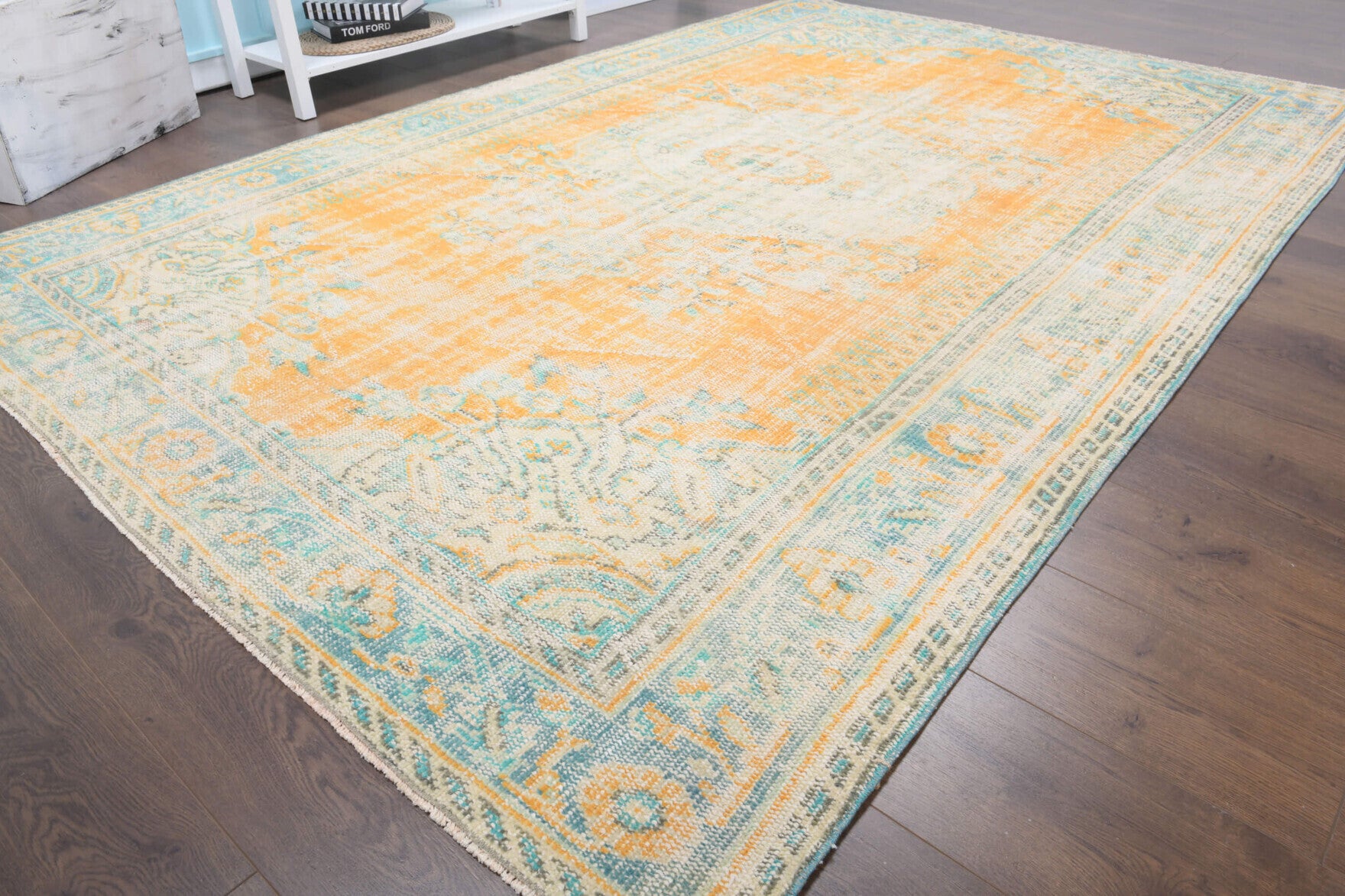 One-of-a-kind 1960s Anatolian antique washed vintage area rug in wool, 6'3" x 9'5"