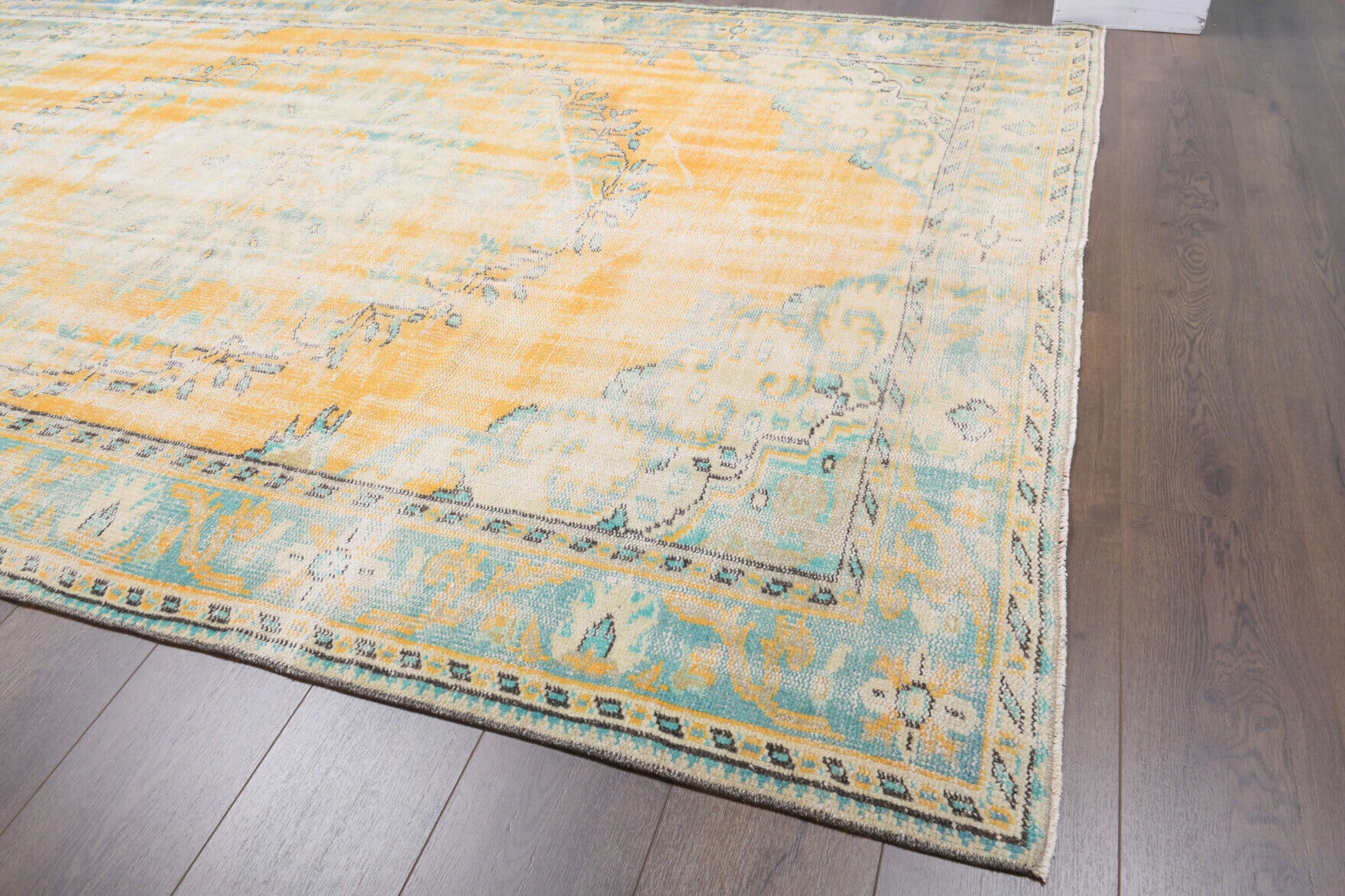 Orkide rug: 1970s handmade Anatolian rug with oriental motifs and cotton backing