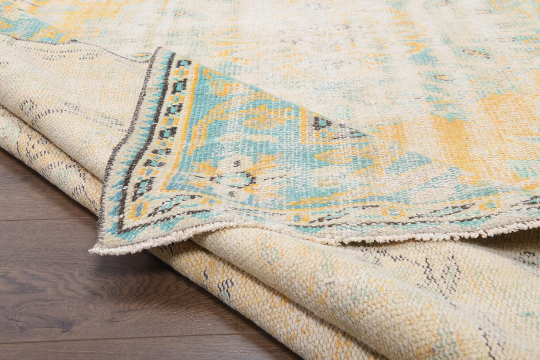 190x287 cm distressed vintage Anatolian area rug – Orkide, low pile, wool