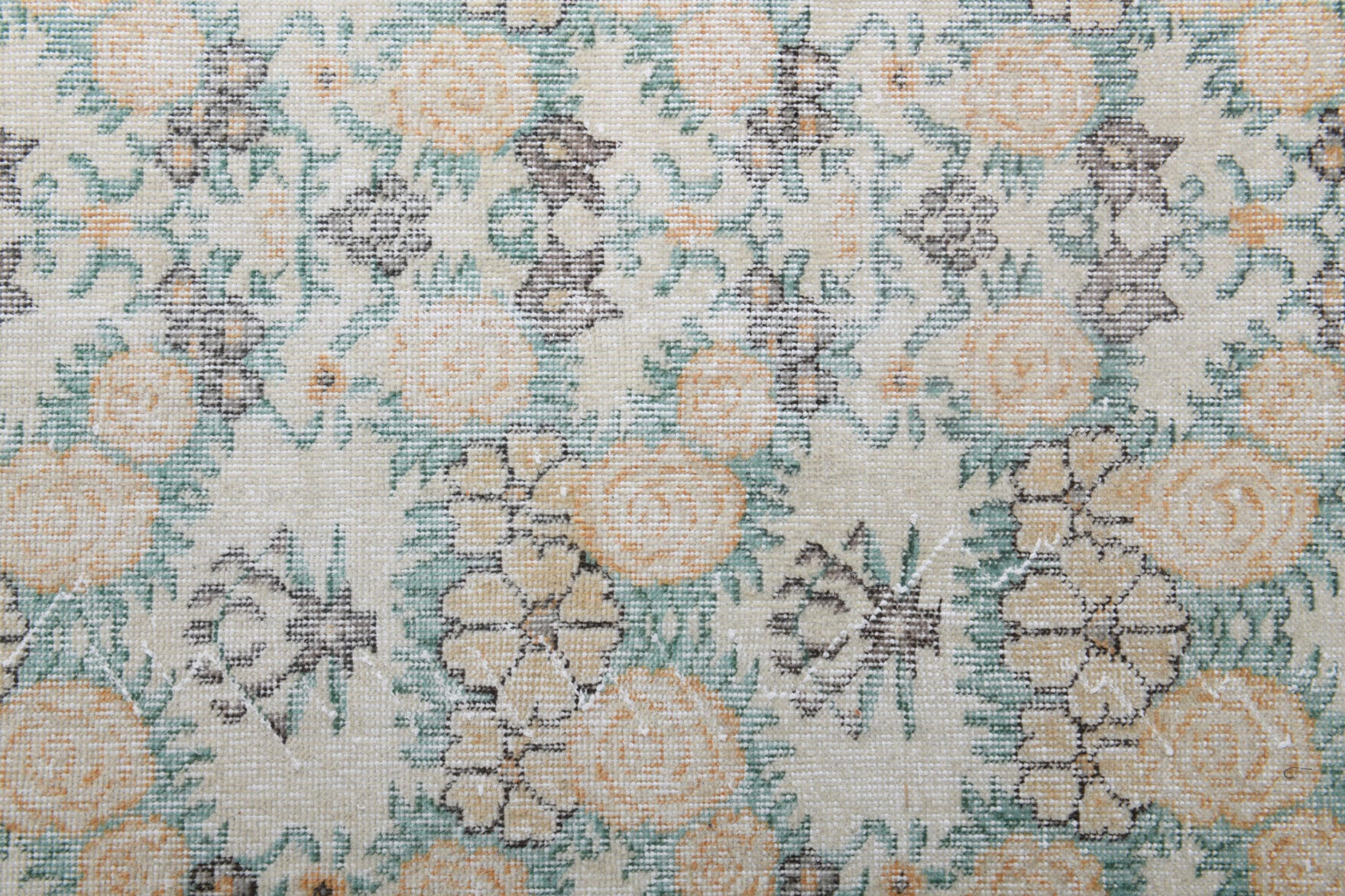 Authentic Anatolian vintage area rug (1970s) with bordered and floral design – one-of-a-kind at Fame Rugs
