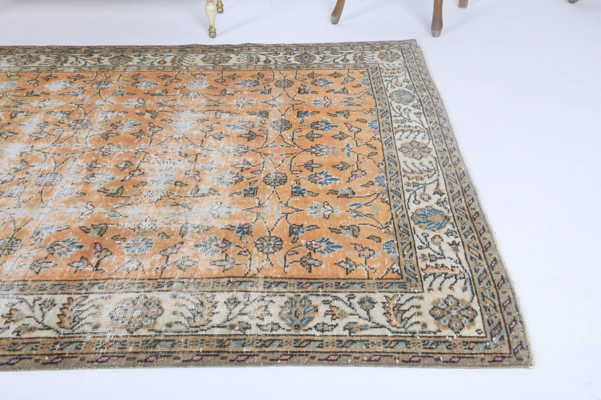 One-of-a-kind 1960s Anatolian distressed vintage area rug in wool, 5' x 8'4"