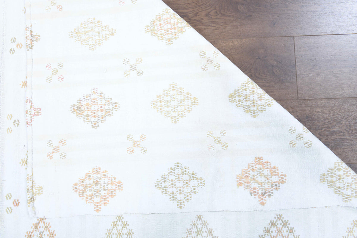 Sevdaumut kilim: 1960s handwoven flatweave Anatolian kilim with ikat motifs