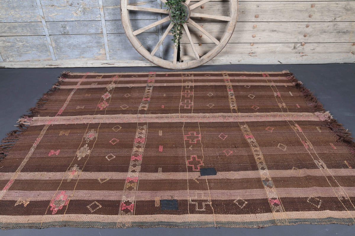 One-of-a-kind 1960s Anatolian vintage kilim rug in wool, 6'1" x 7'7"