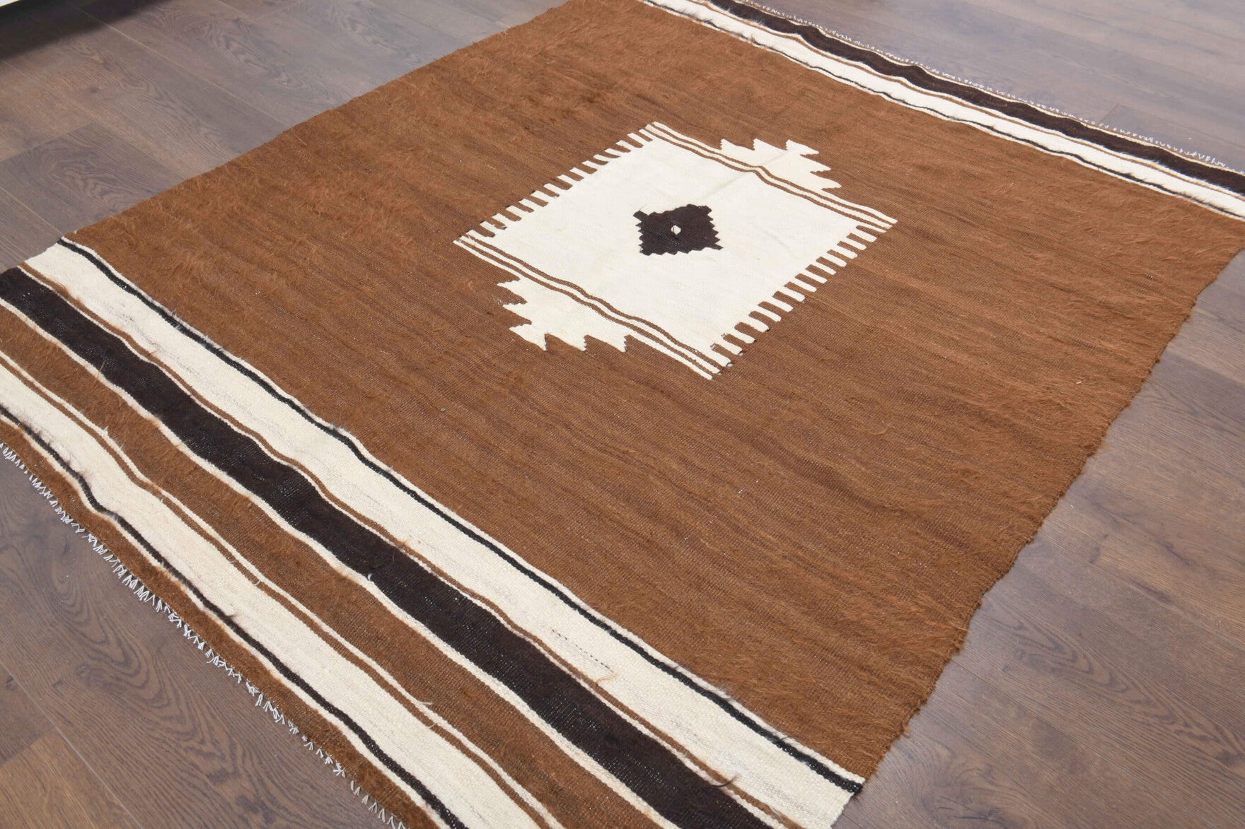 One-of-a-kind 1960s Anatolian vintage kilim rug in wool, 4' x 4'11"