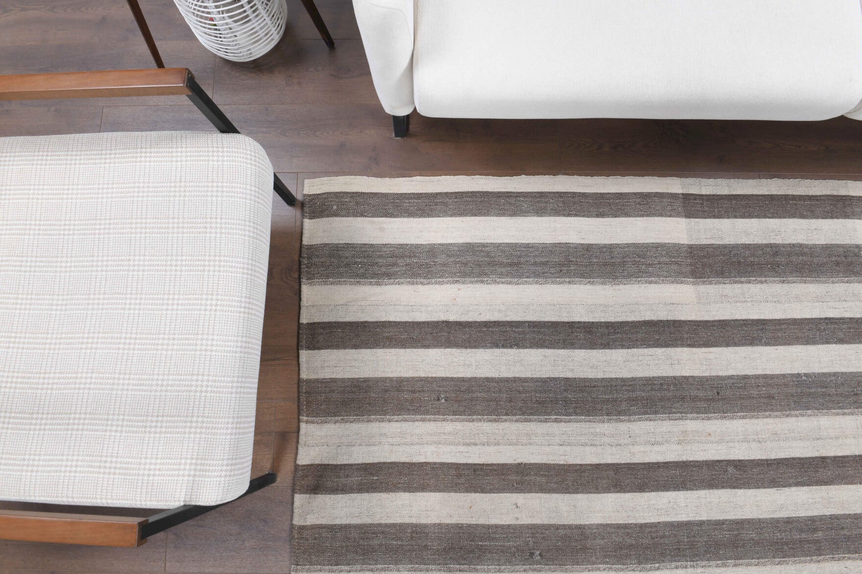 Selogena kilim: 1960s handwoven flatweave Anatolian kilim with striped motifs
