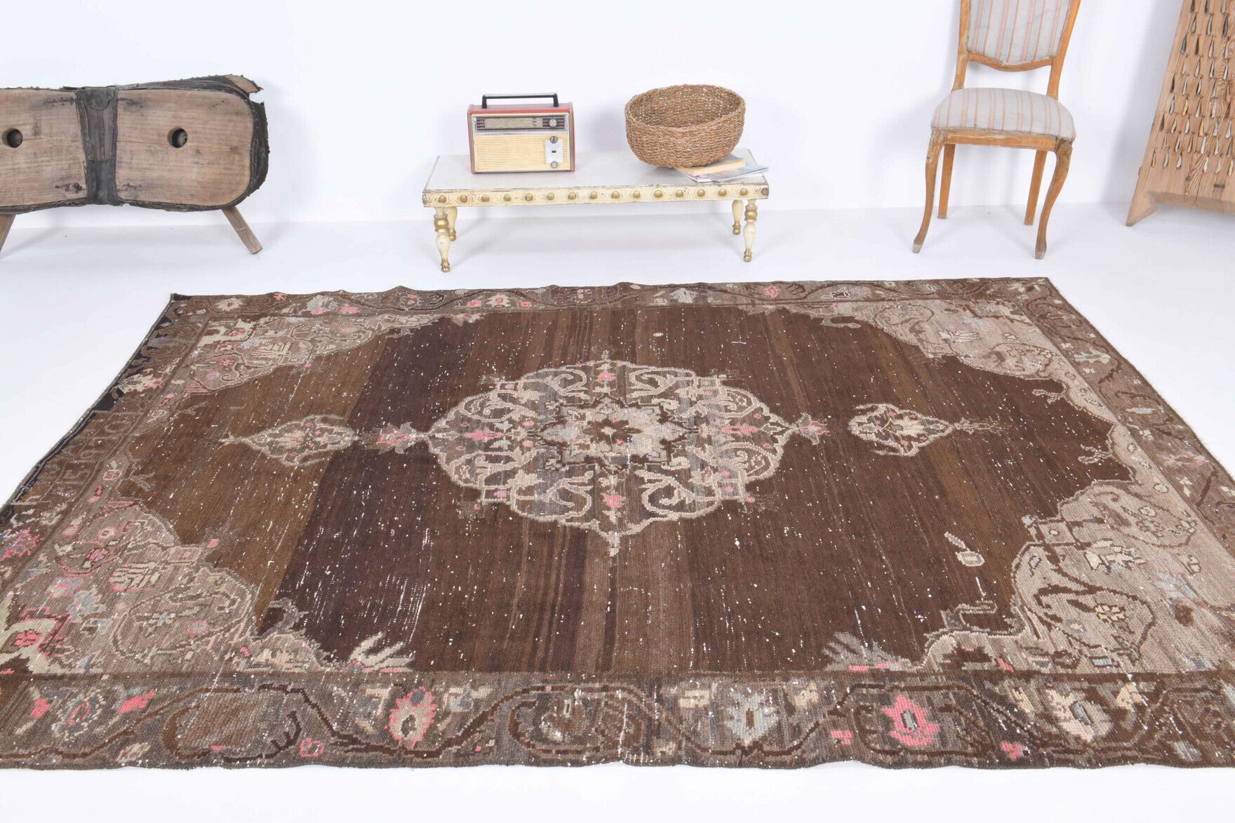 Brown Oushak Vintage Area Rug