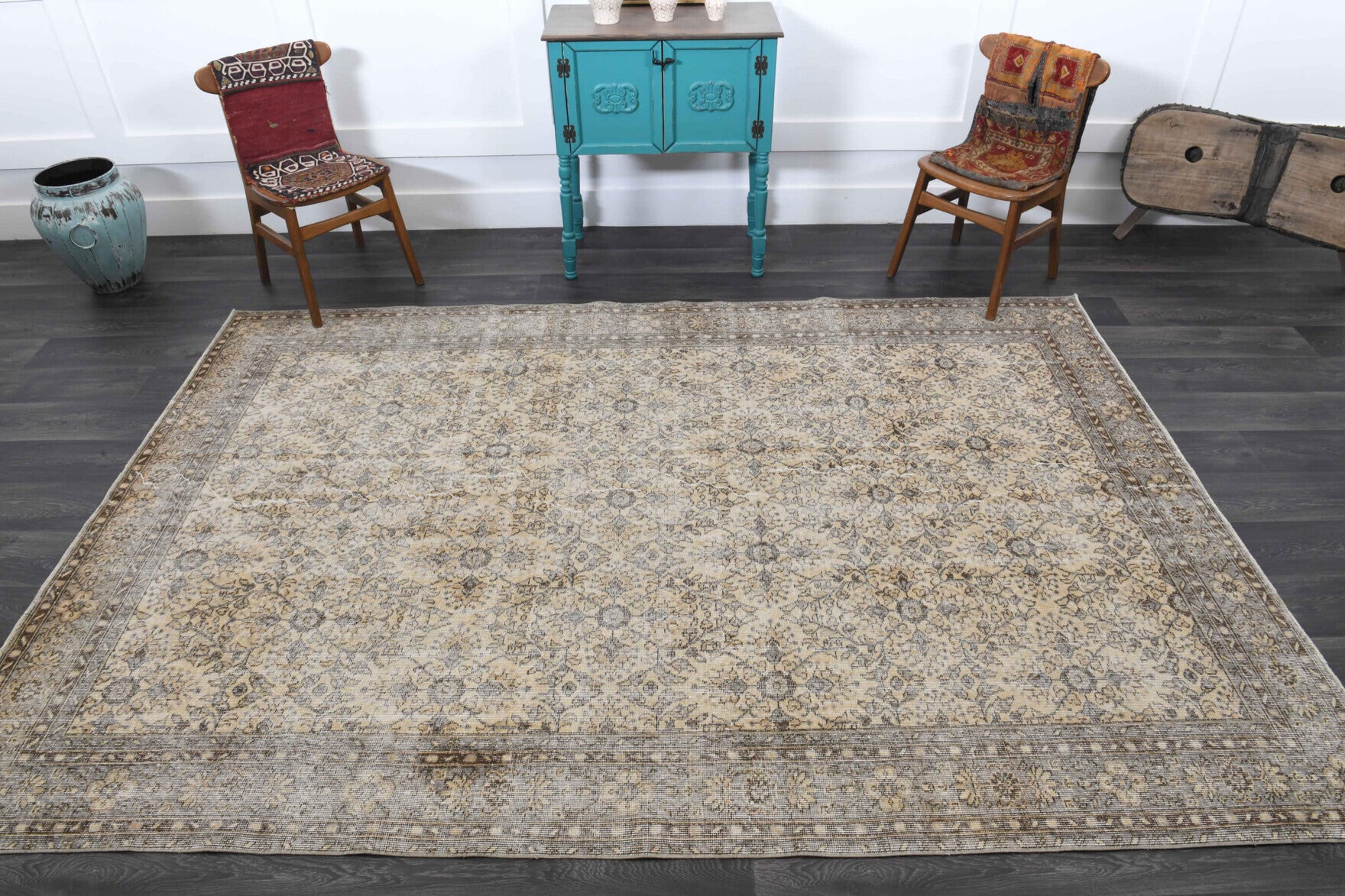 Bordered Floral Hereke Vintage Rug