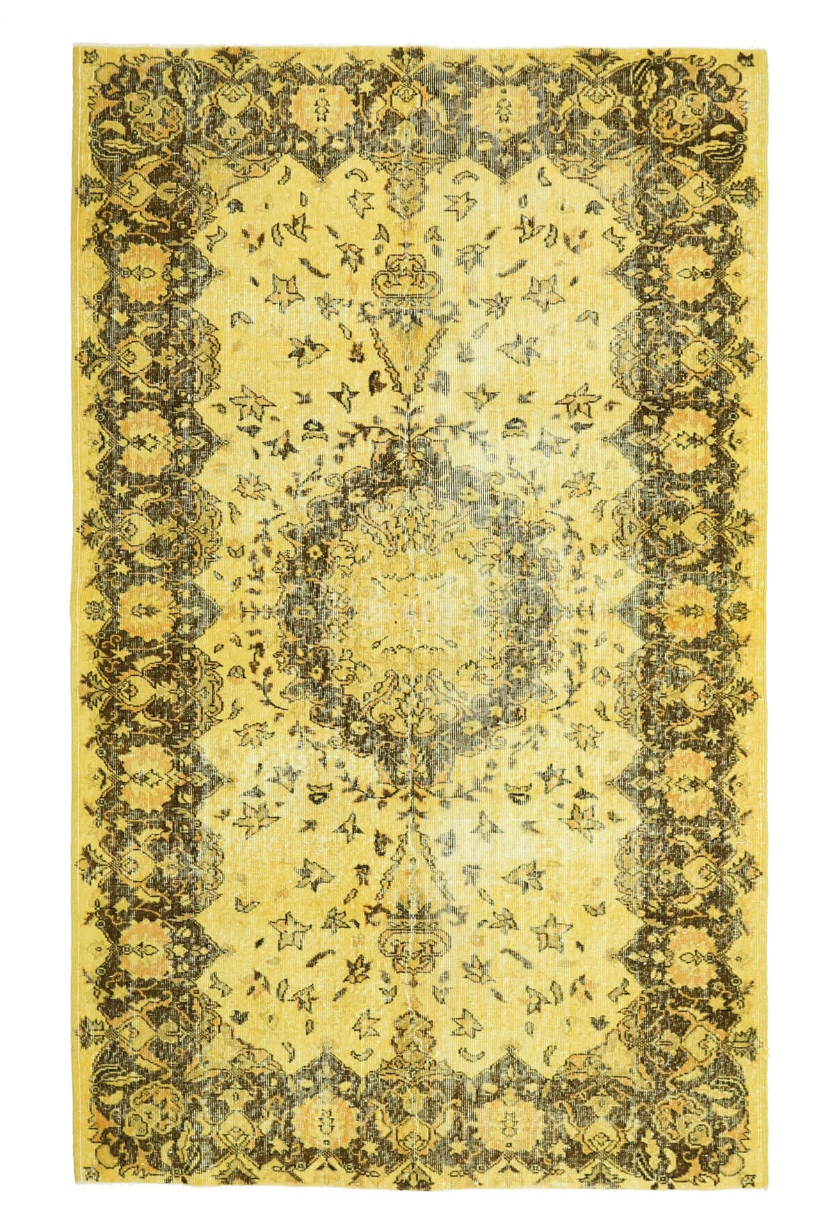 Vintage Anatolian Yellow Oriental Area Rug