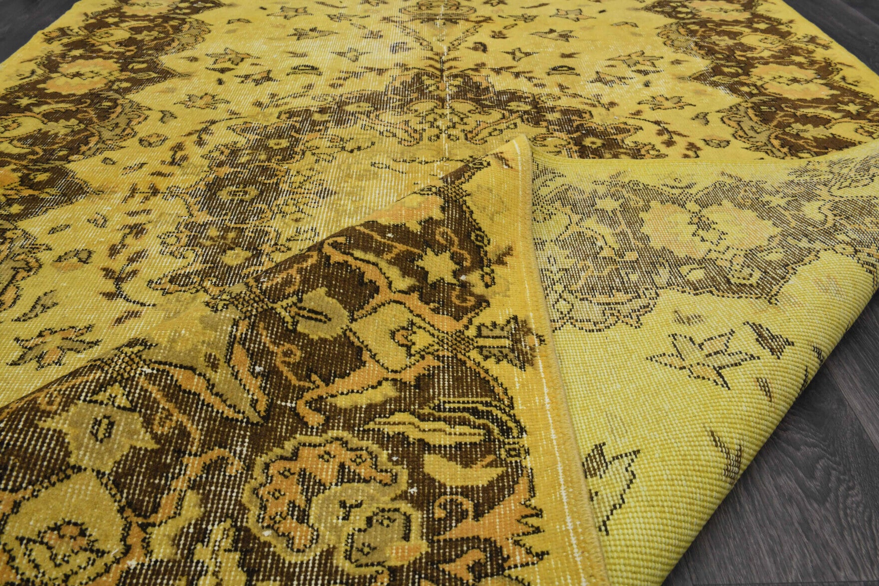 Authentic Anatolian overdyed vintage area rug (1970s) with oriental design – one-of-a-kind at Fame Rugs