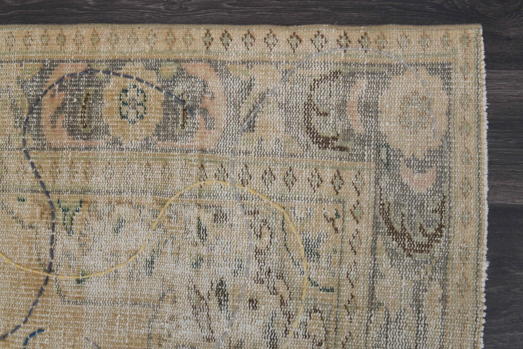 Authentic Anatolian antique washed vintage area rug (1930s) with oriental design – one-of-a-kind at Fame Rugs
