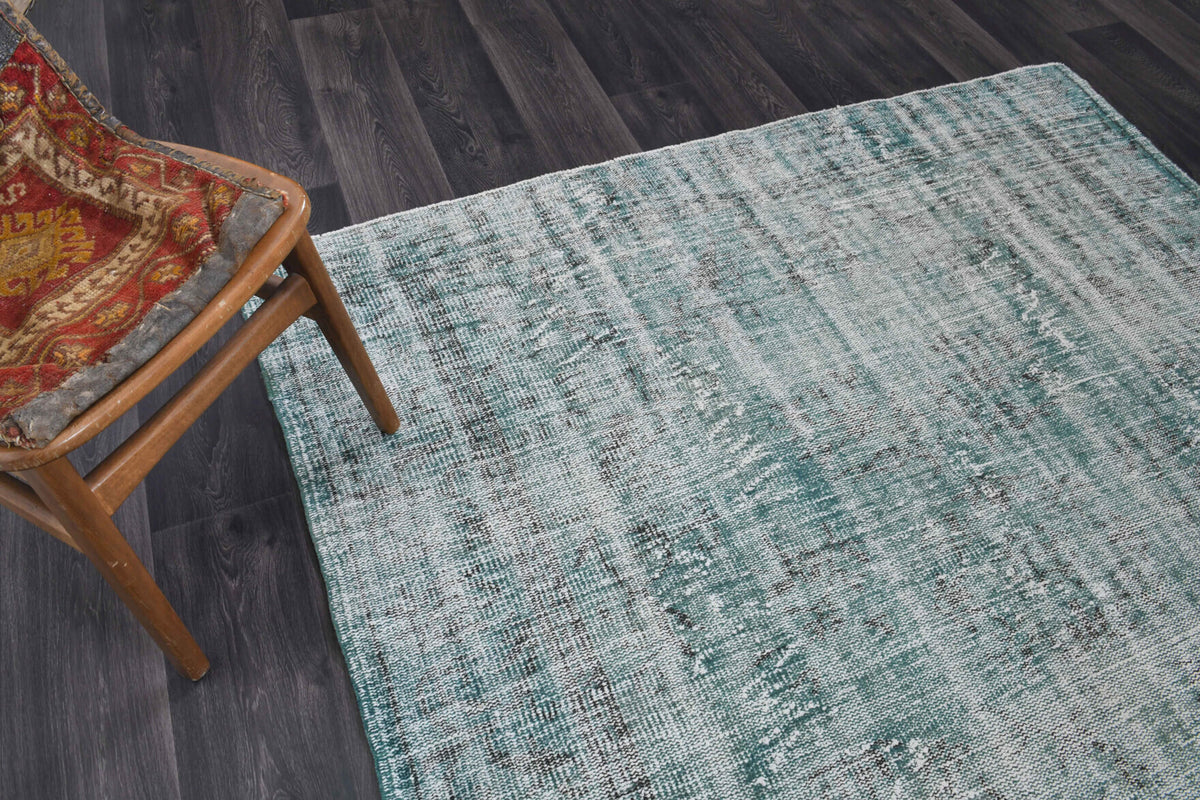 Distressed Vintage Green Oushak Rug