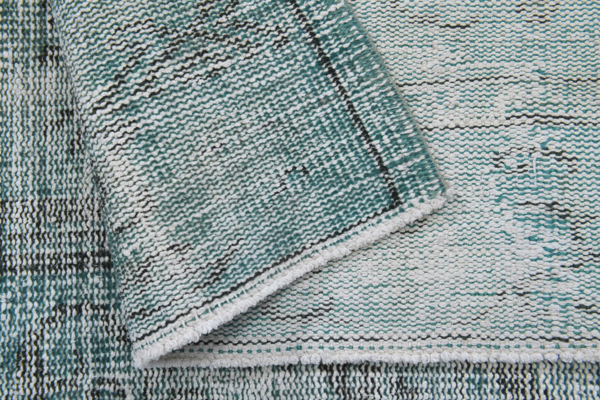 Distressed Vintage Green Oushak Rug