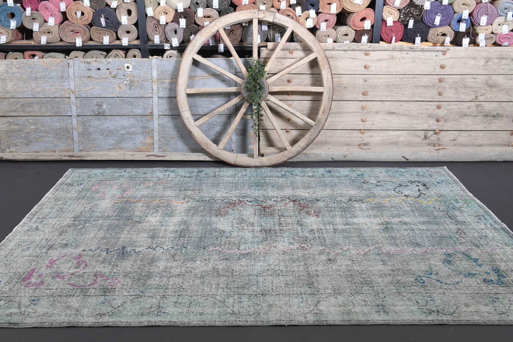 One-of-a-kind 1950s Anatolian distressed vintage area rug in wool, 5'9" x 9'4"
