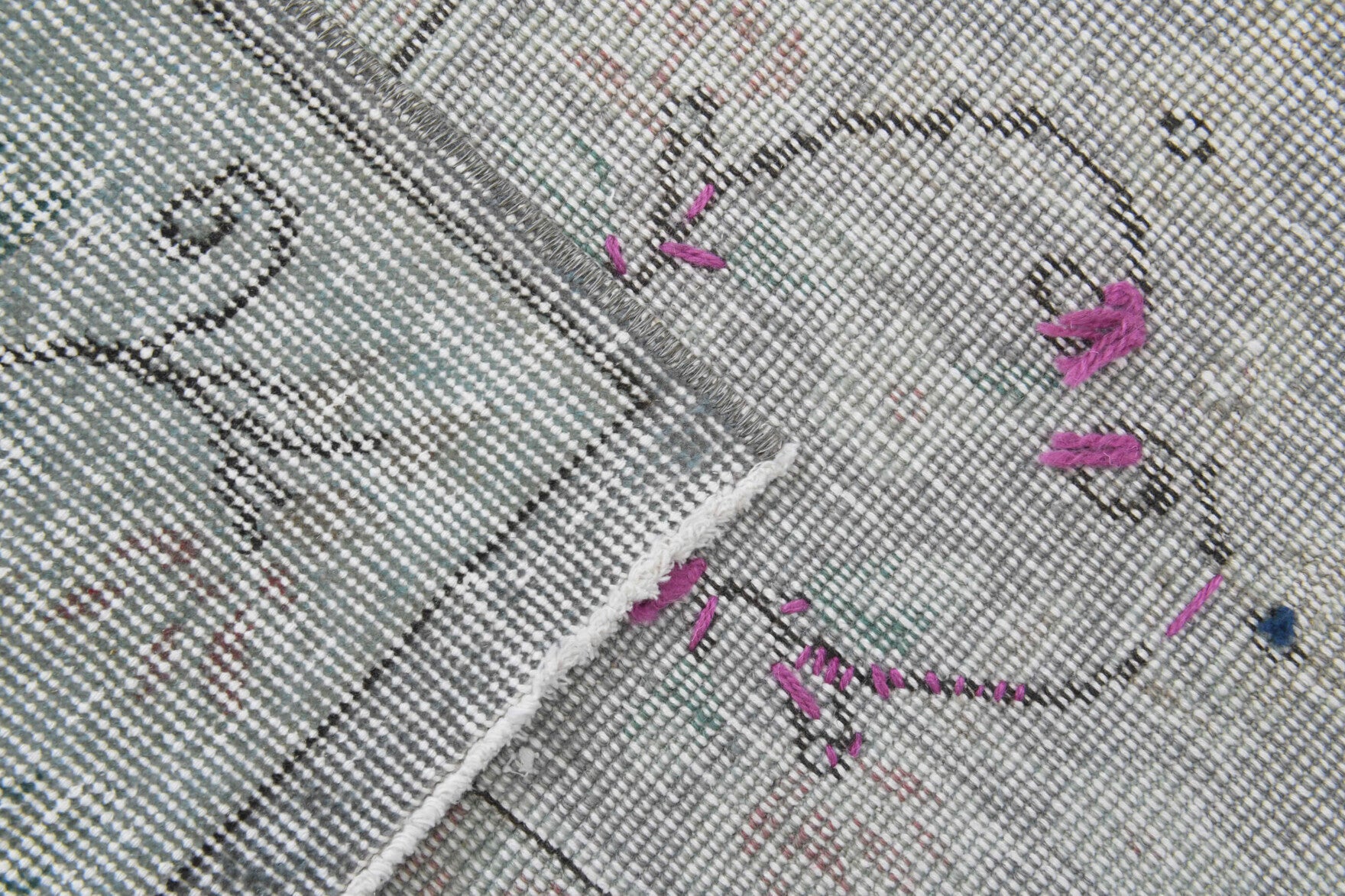 Hand-crafted Anatolian distressed vintage rug Pervalale in wool, 1950s