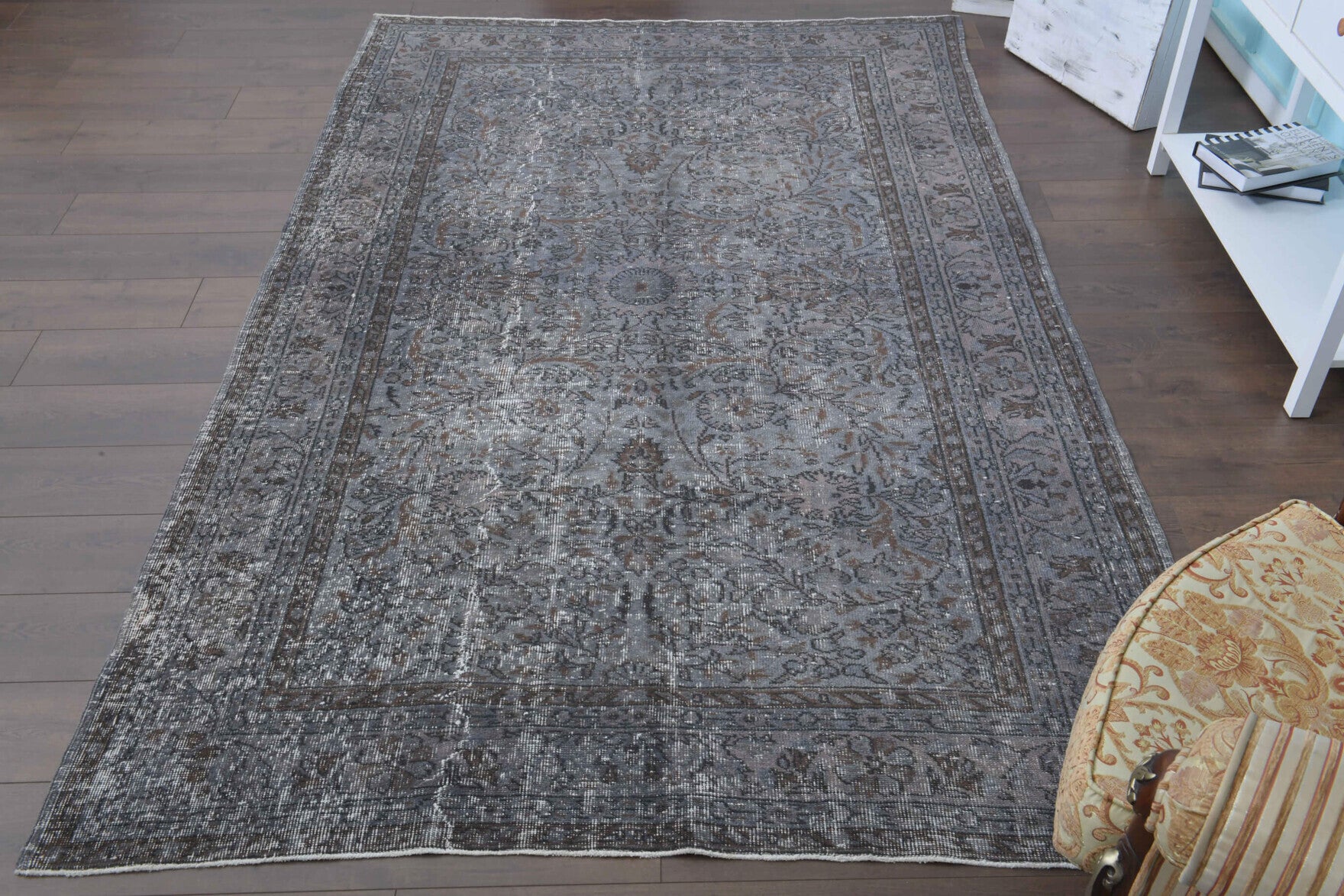 Vintage Hereke Gray Floral Rug
