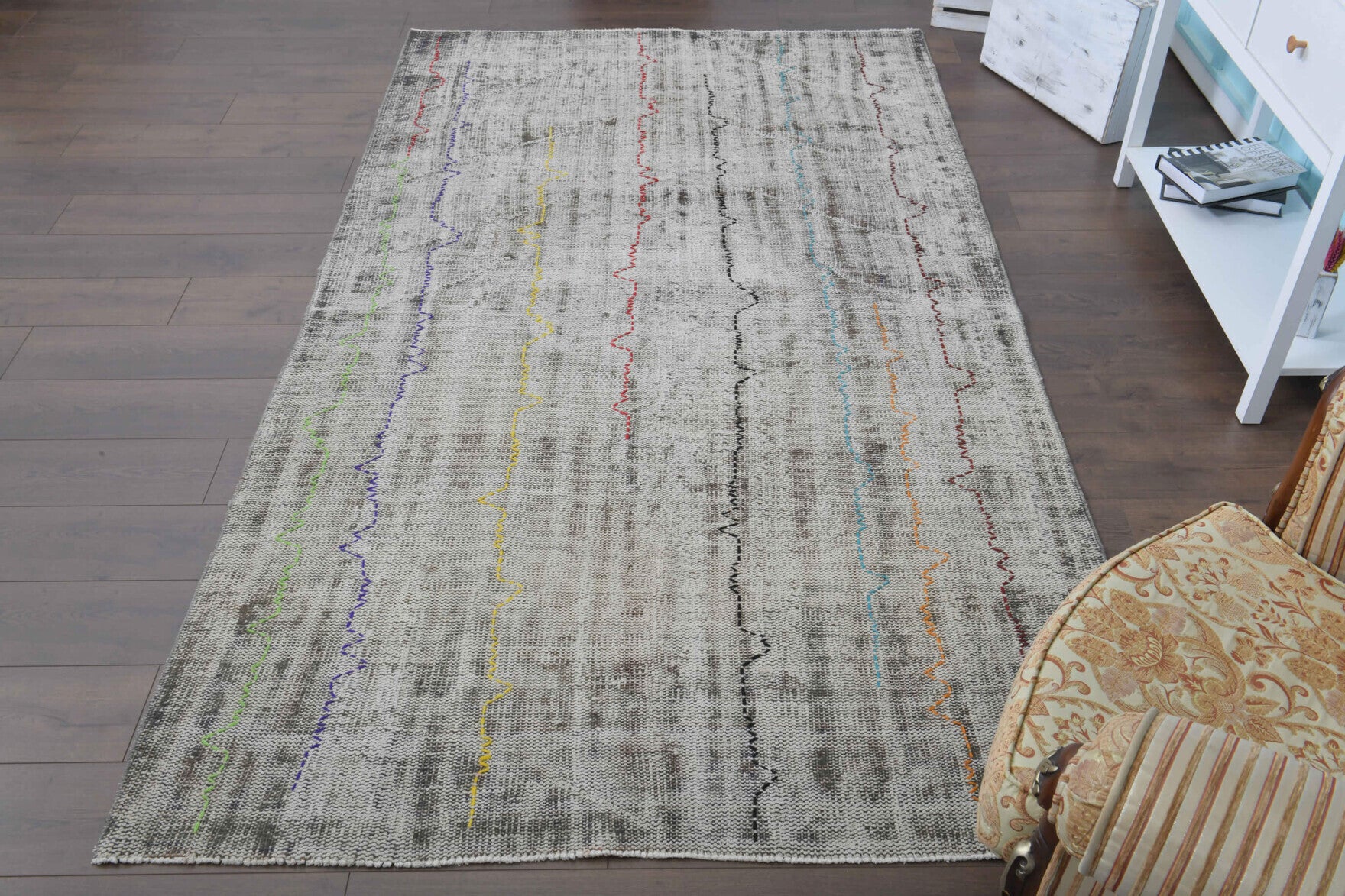 One-of-a-kind 1950s Anatolian distressed vintage area rug in wool, 5'4" x 9'6"