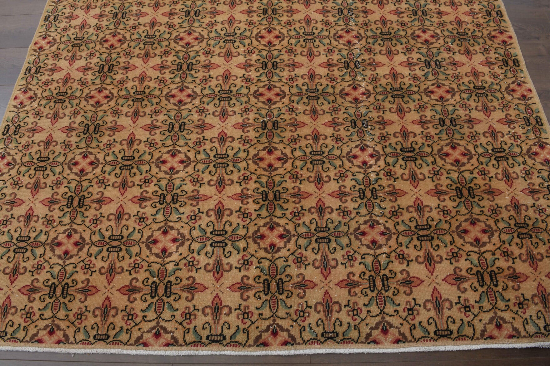Nilay rug: 1970s handmade Anatolian rug with ikat motifs and cotton backing