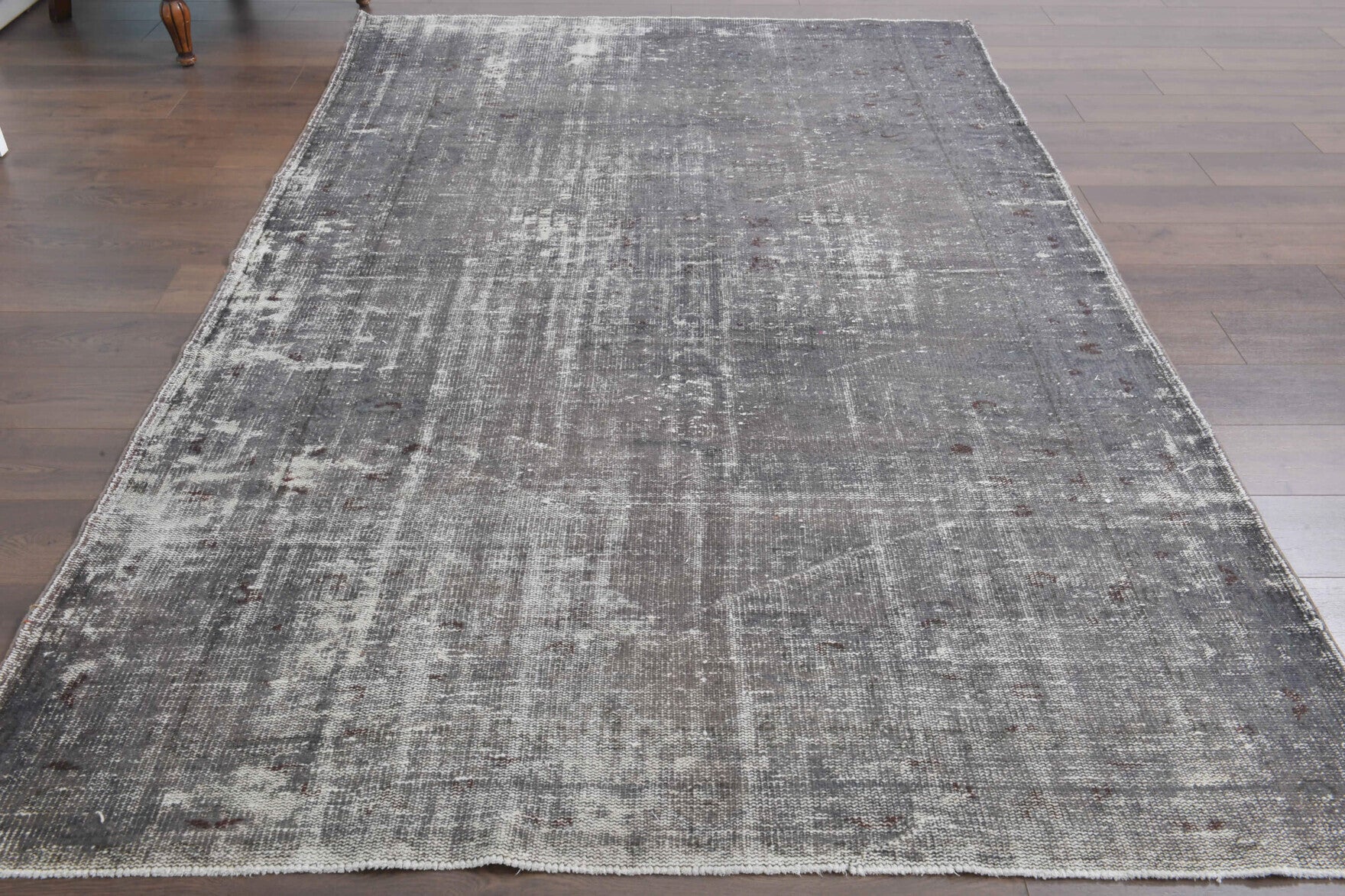 Solid Gray Vintage Area Anatolian Rug