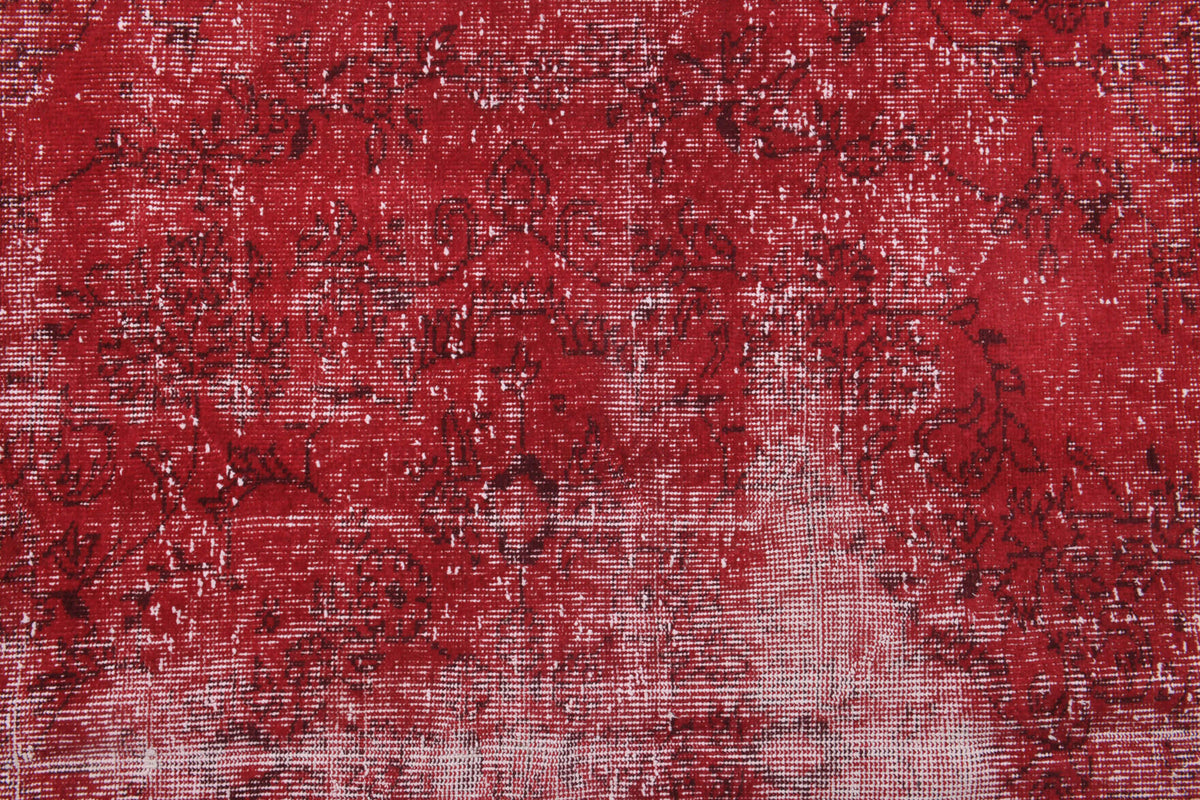 Handmade wool rug from Anatolia, Turkey – 1970s Overyded Red Anatolian Carpet 6' x 9'4"