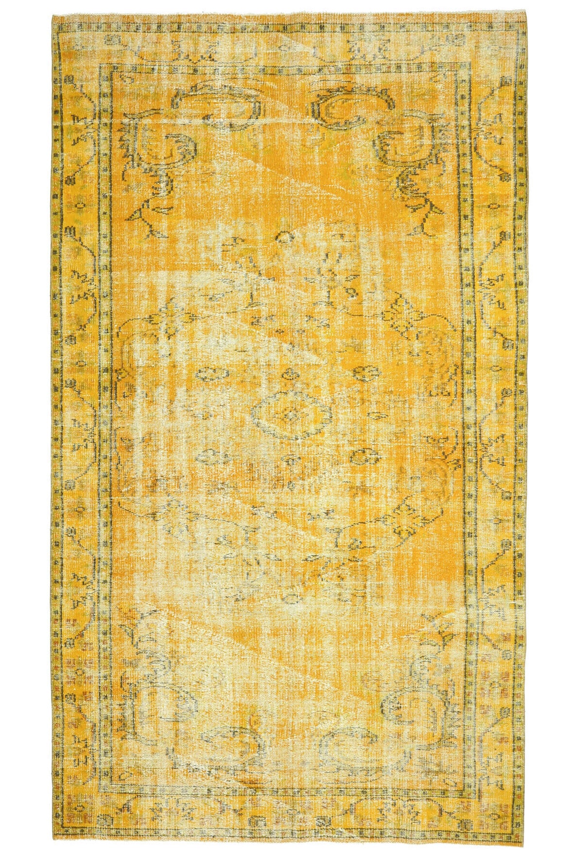 Vintage Yellow Rug, Turkish Area Anatolian Rug