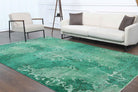 Overdyed Distressed Green Vintage Oushak Rug