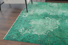 Overdyed Distressed Green Vintage Oushak Rug