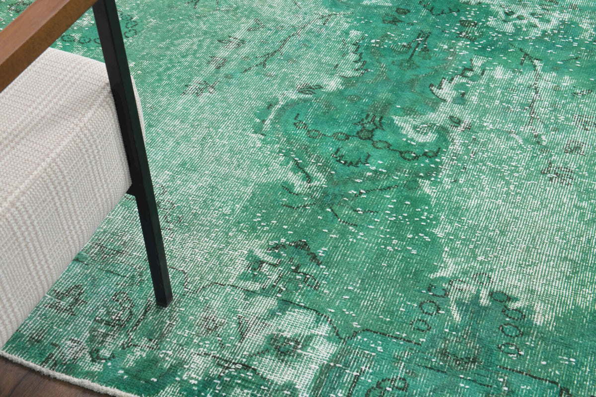 Overdyed Distressed Green Vintage Oushak Rug
