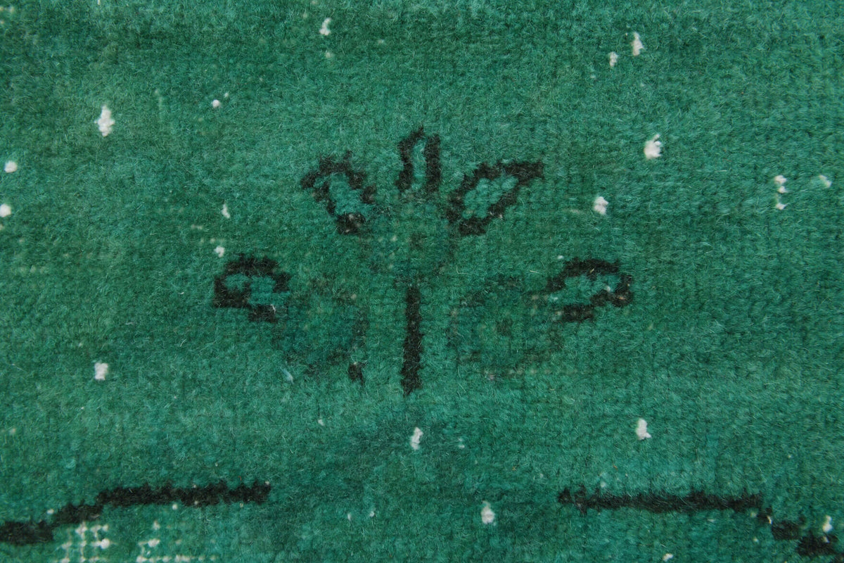 Overdyed Distressed Green Vintage Oushak Rug