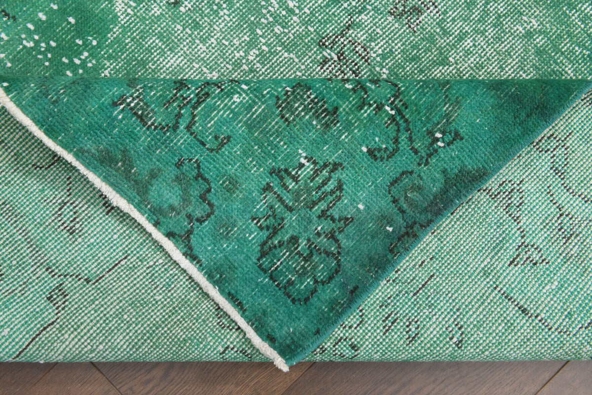 Overdyed Distressed Green Vintage Oushak Rug