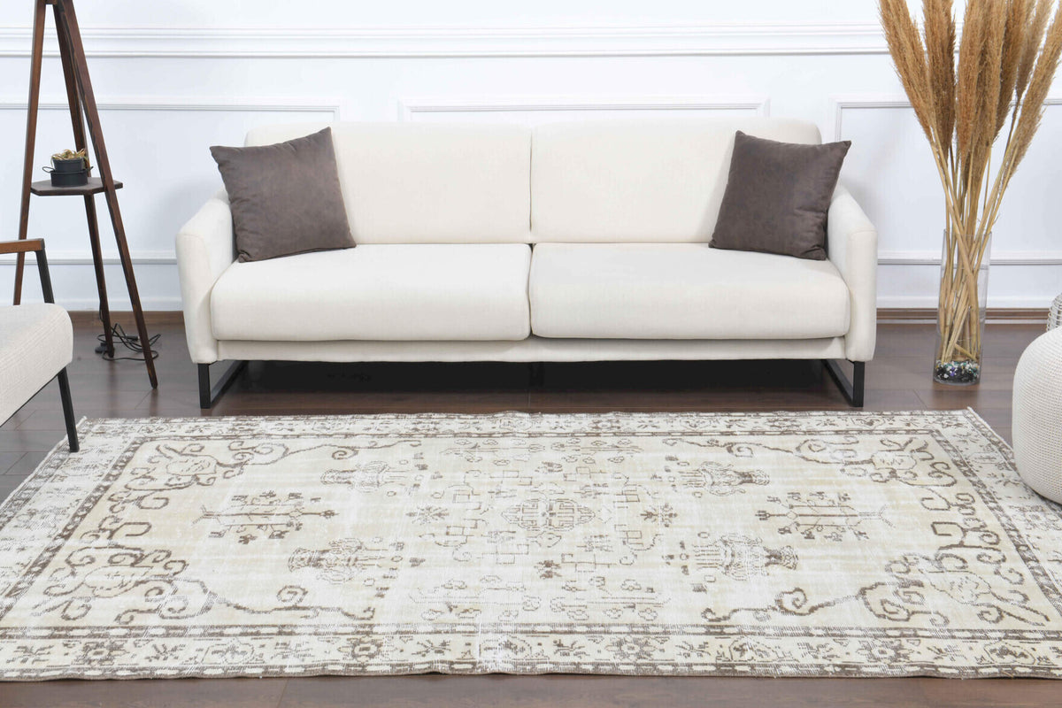 Cream Vintage Anatolian Area Rug