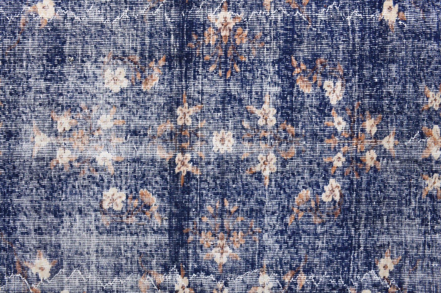 Handmade wool rug from Anatolia, Turkey – Royal Blue Vintage Floral Rug 6'7" x 9'2"