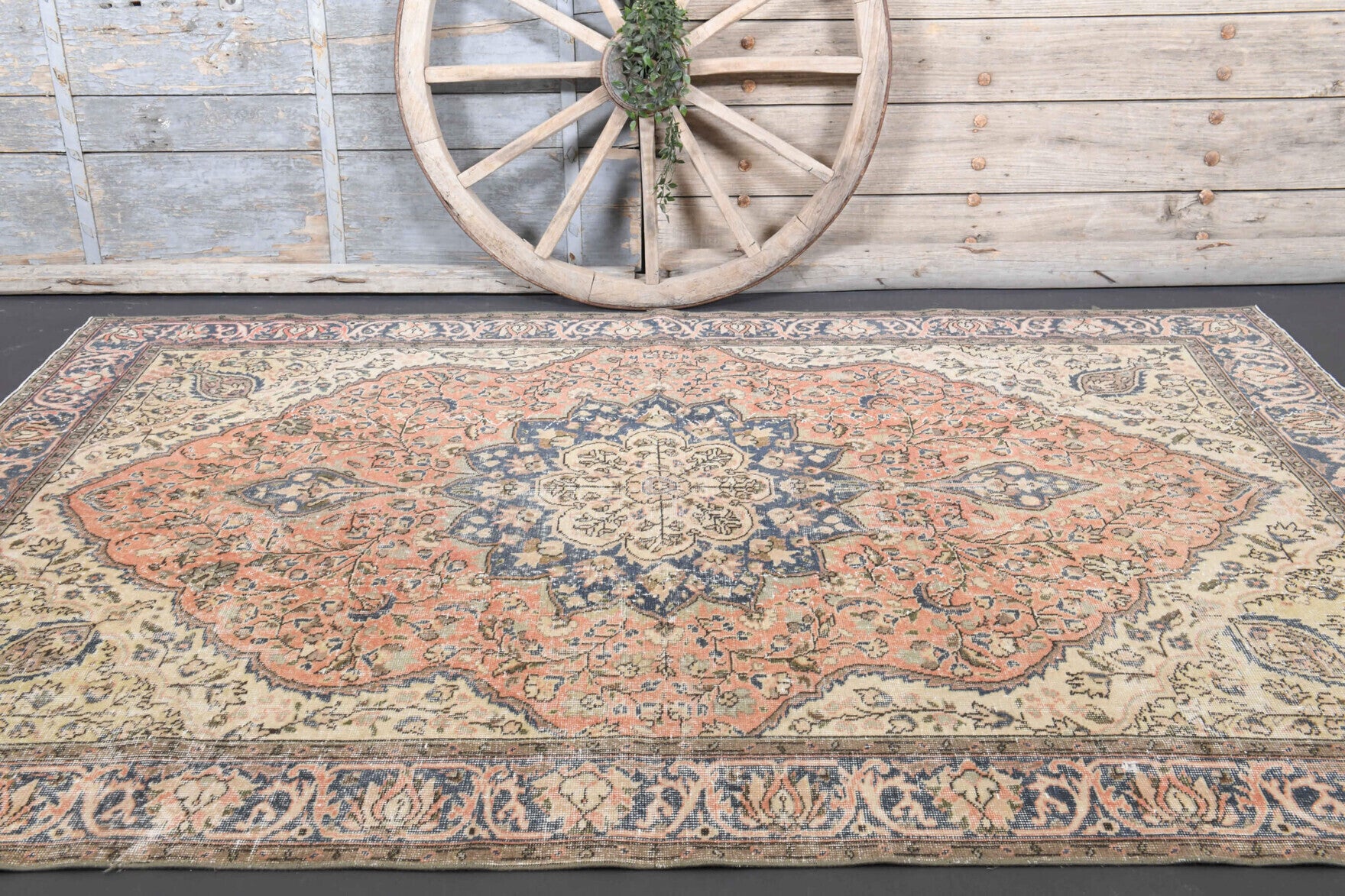 Polynesia rug: 1970s handmade Persian rug with oriental motifs and cotton backing