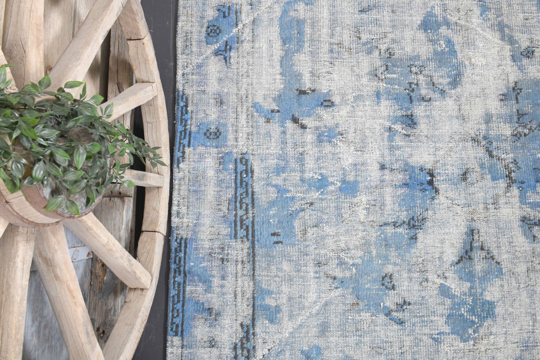 Handmade wool rug from Anatolia, Turkey – Blue Distressed Vintage Oushak Area Rug 6'2" x 9'11"
