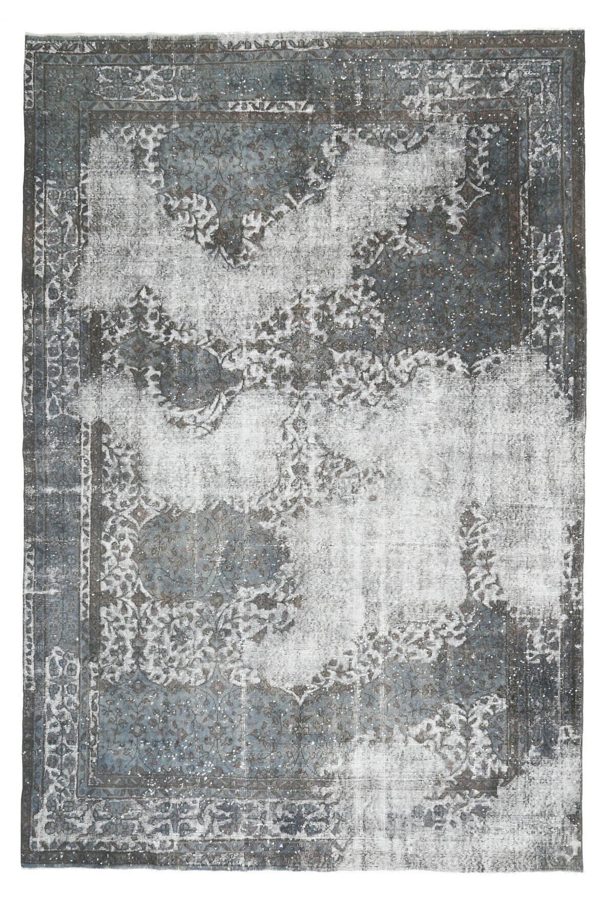 Gray Ethnic Vintage Distressed Anatolian Area Rug