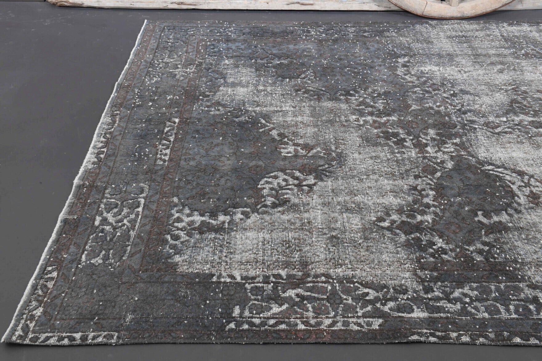 Gray Ethnic Vintage Distressed Anatolian Area Rug