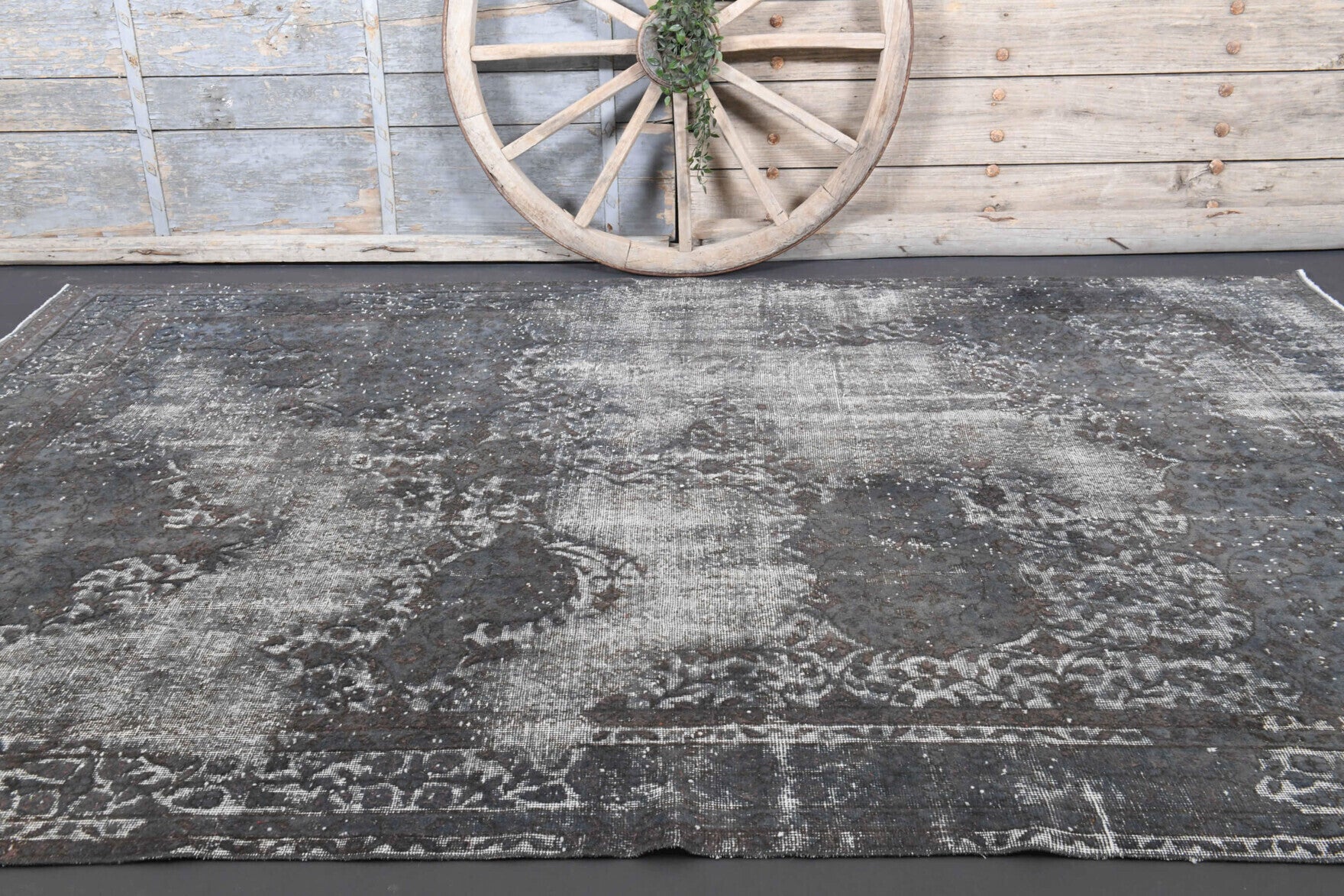 Gray Ethnic Vintage Distressed Anatolian Area Rug