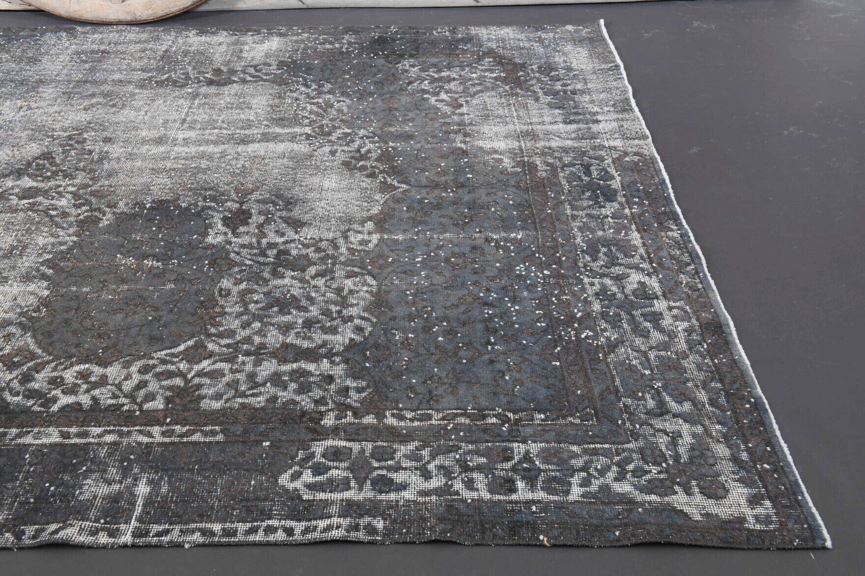 Gray Ethnic Vintage Distressed Anatolian Area Rug