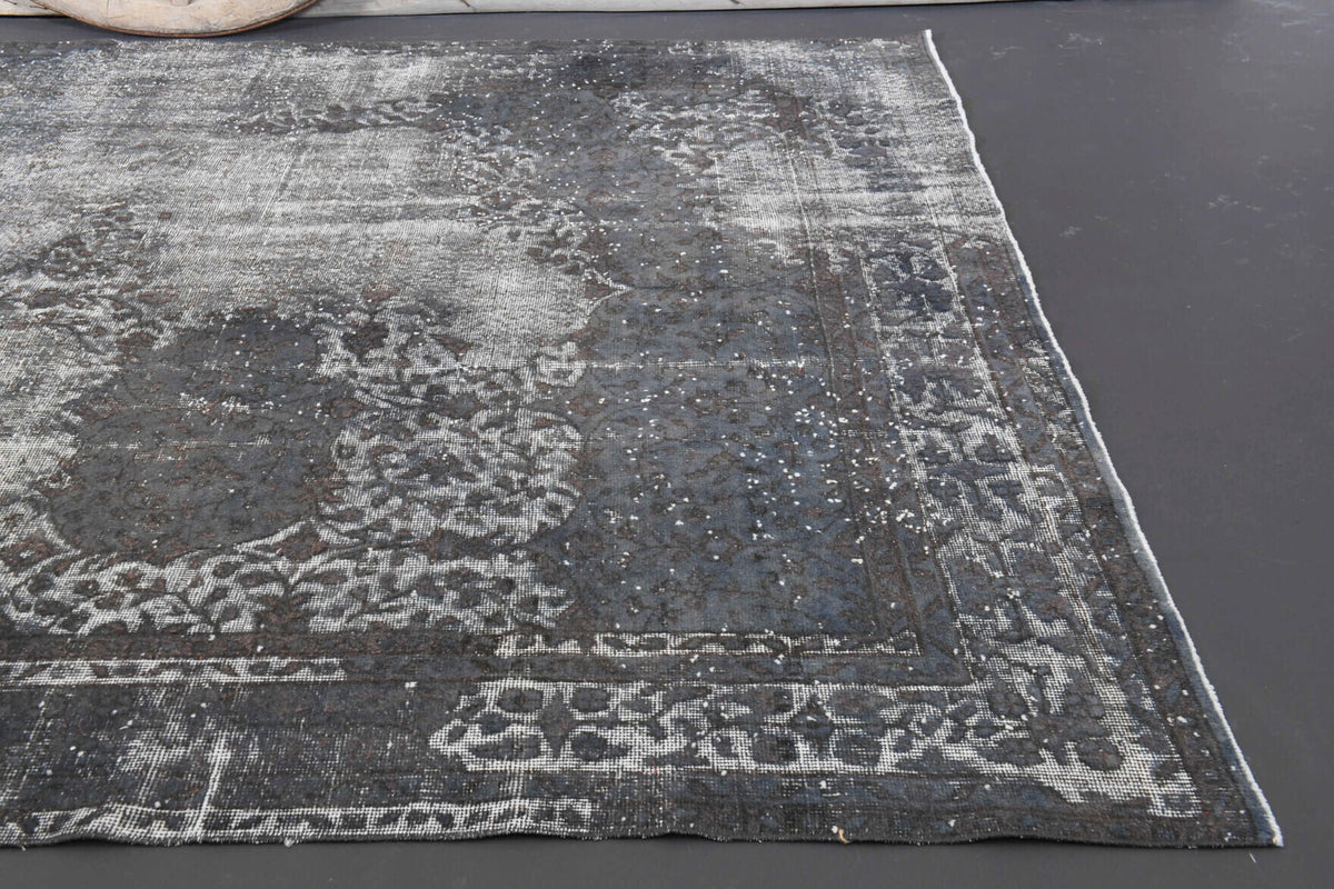Gray Ethnic Vintage Distressed Anatolian Area Rug