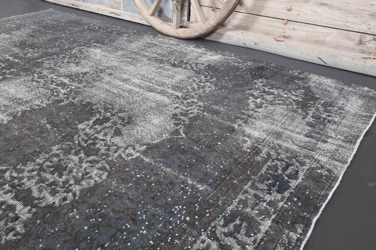 Gray Ethnic Vintage Distressed Anatolian Area Rug