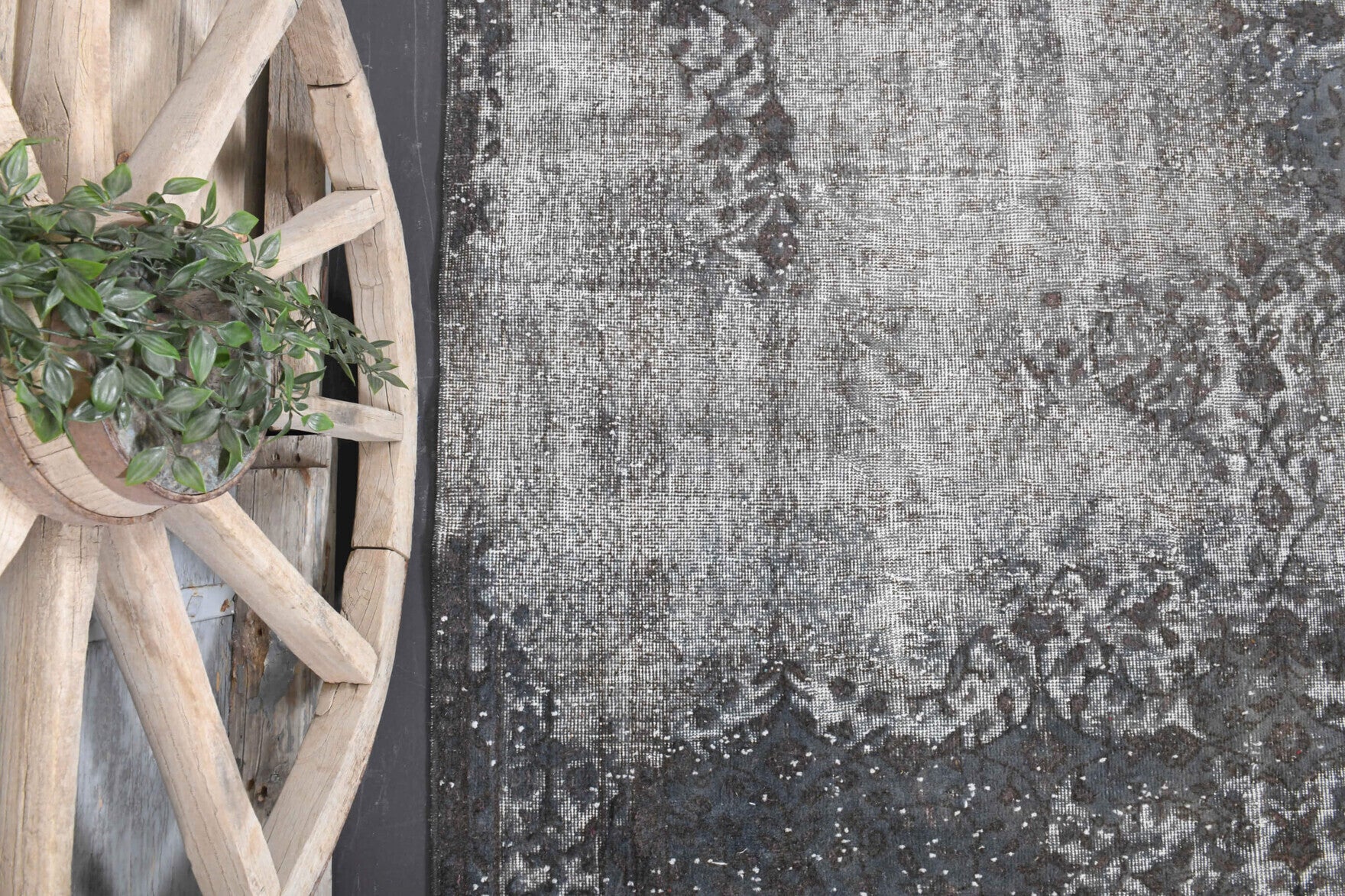 Gray Ethnic Vintage Distressed Anatolian Area Rug