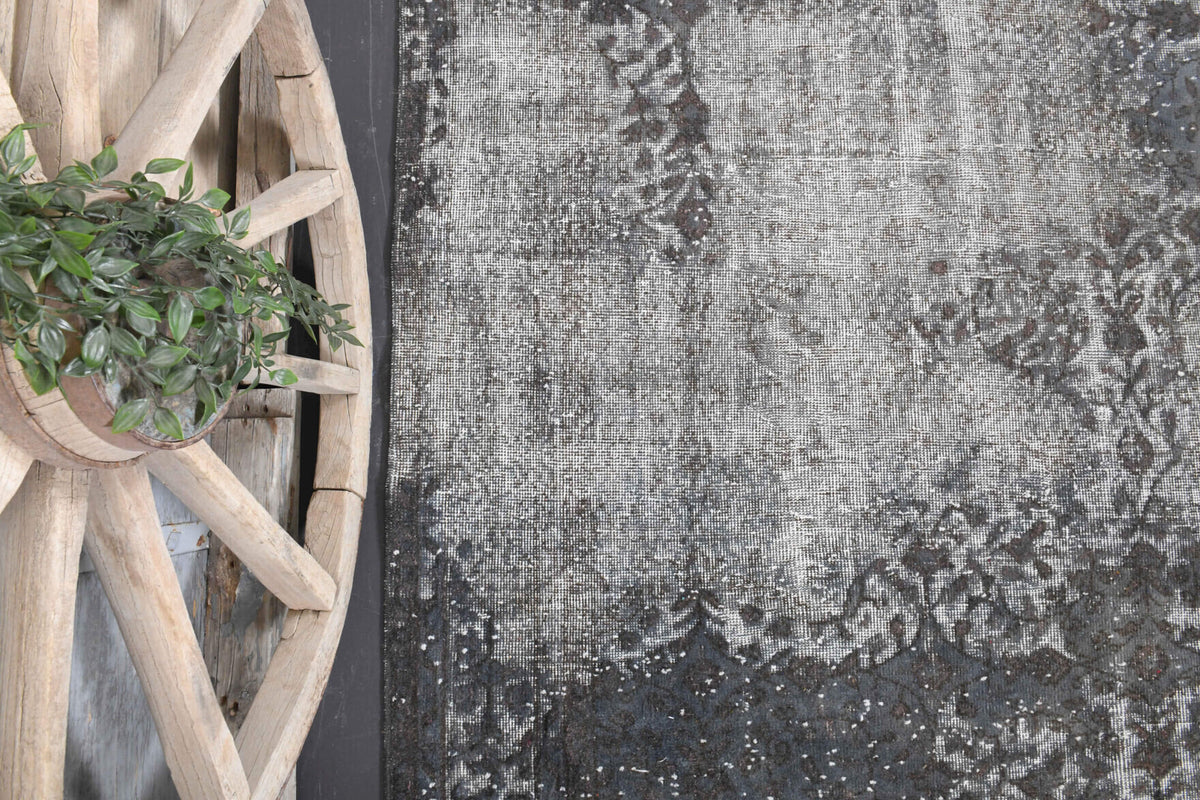 Gray Ethnic Vintage Distressed Anatolian Area Rug