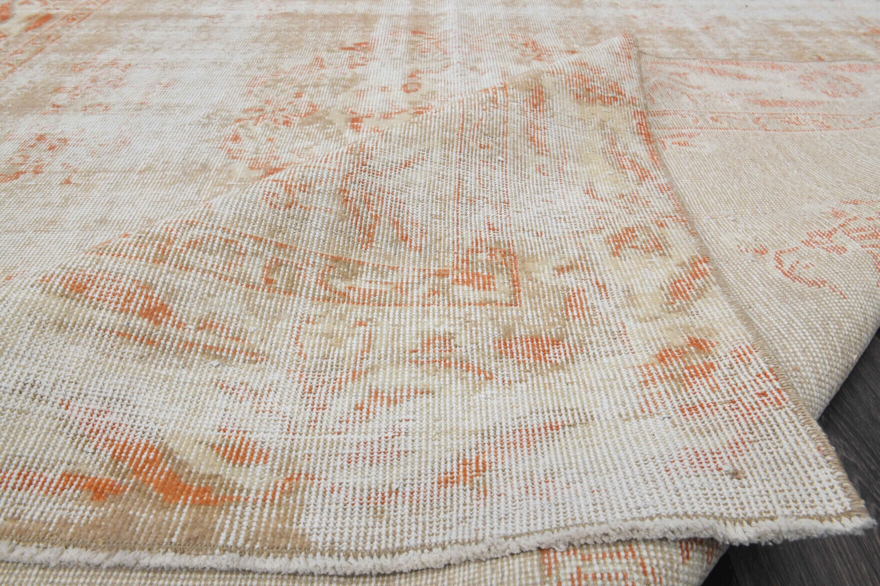 Hand-crafted Anatolian distressed vintage rug Zulalnihal in wool, 1950s
