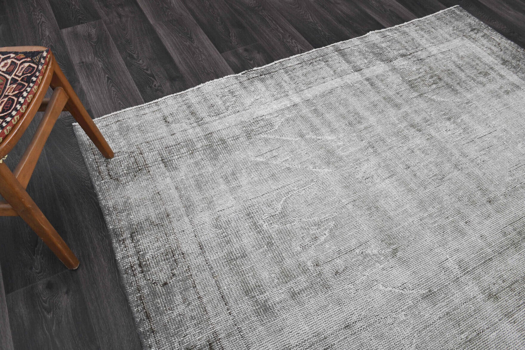 Authentic Anatolian distressed vintage area rug (1960s) with solid design – one-of-a-kind at Fame Rugs