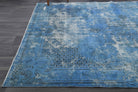 Vintage Distressed Oushak Blue Area Rug