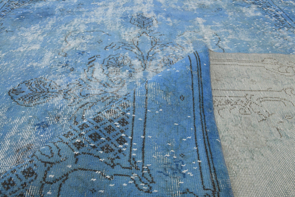 Vintage Distressed Oushak Blue Area Rug